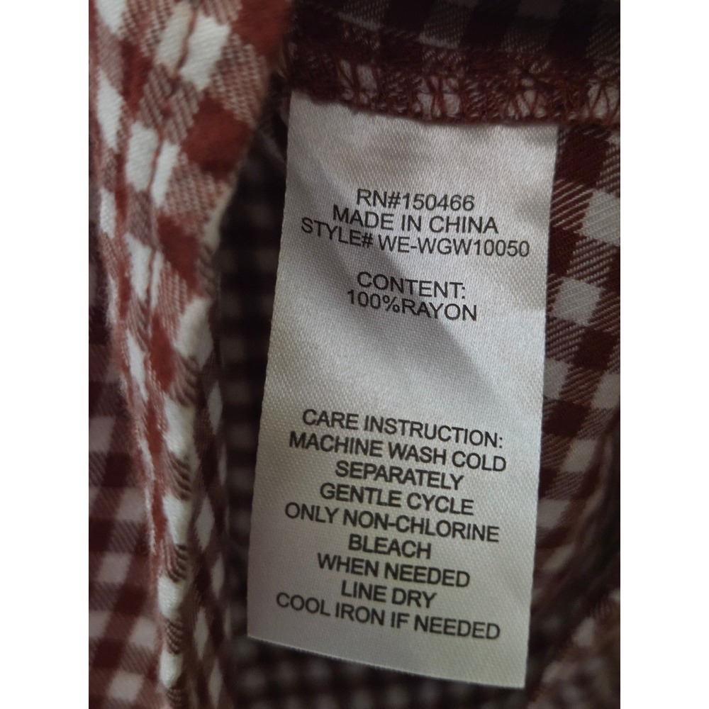 Market & Spruce Womens XL Red Brown Gingham Button Front Blouse Smocked Cuff - Picture 6 of 8